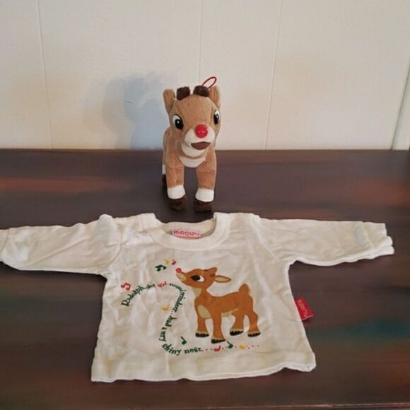 NWT Infant Rudolph the Red Nosed Reindeer T-Shirt & Plush Gift Set Sz 3-6 Mos - Picture 7 of 9